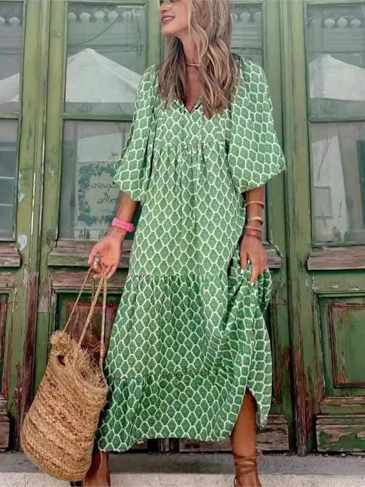 Roosmarijn | Boho Maxi Kjole med Blomsterprint til kvinder