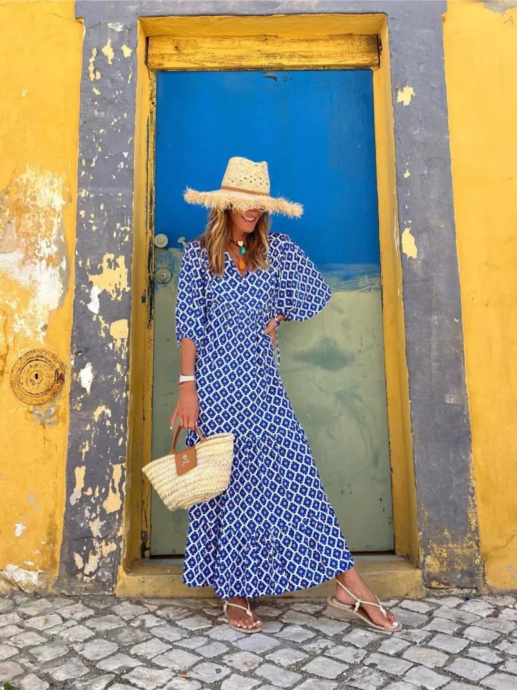 Roosmarijn | Boho Maxi Kjole med Blomsterprint til kvinder