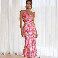 Madison | Elegant Asymmetrisk Blomster Midi Kjole til Enhver Lejlighed