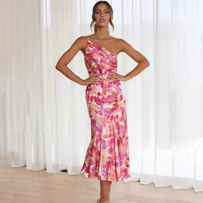 Madison | Elegant Asymmetrisk Blomster Midi Kjole til Enhver Lejlighed