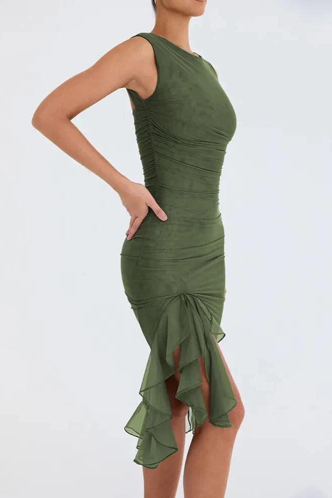 Maureen | Elegant Ruffle Midi Kjole til Alle Anledninger