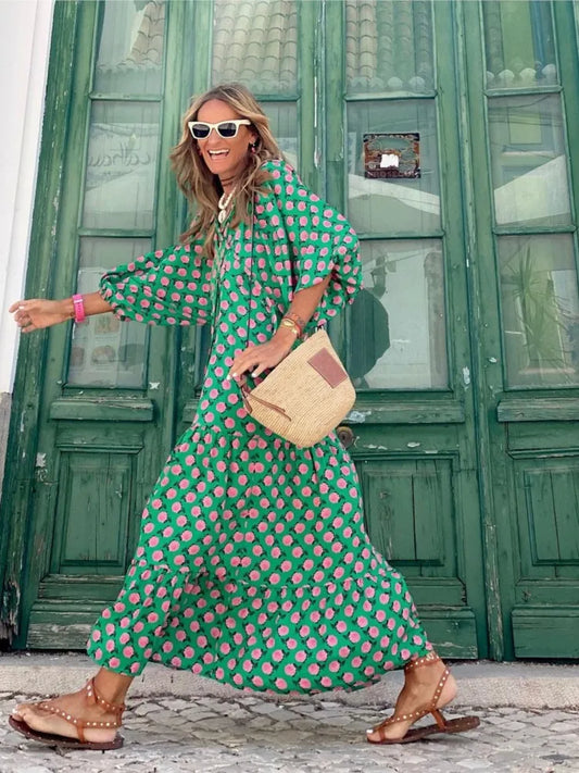Roosmarijn | Boho Maxi Kjole med Blomsterprint til kvinder