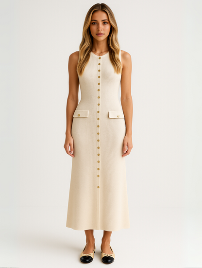 Marilyn | Stilfuld Midi Kjole med Knapper