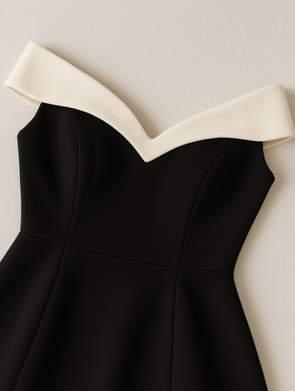 Heather | Tidsløs Off-Shoulder Kontrast Minikjole