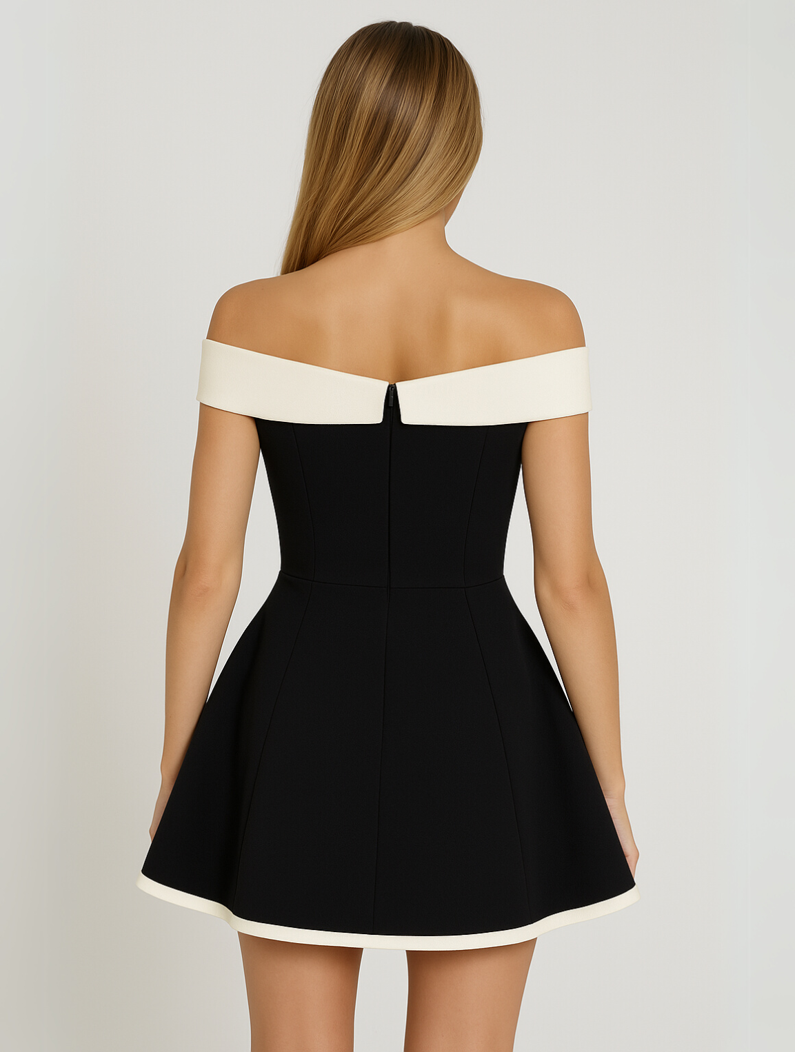 Heather | Tidsløs Off-Shoulder Kontrast Minikjole