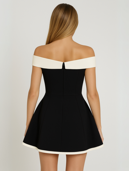 Heather | Tidsløs Off-Shoulder Kontrast Minikjole