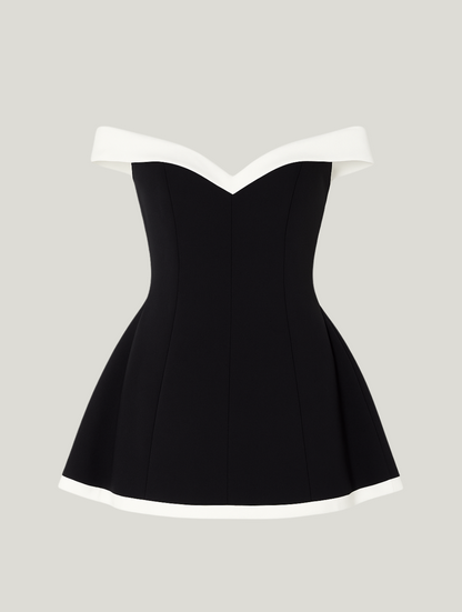 Heather | Tidsløs Off-Shoulder Kontrast Minikjole