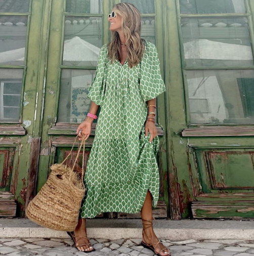 Lisa | Elegant Floral Midi Kjole til Ubesværet Stil