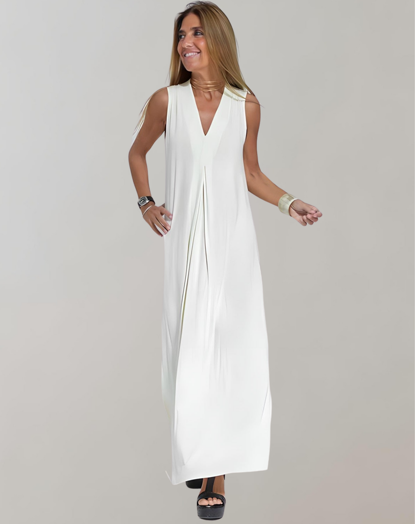 Christina | V-Hals Maxi Kjole til Sommer Elegance