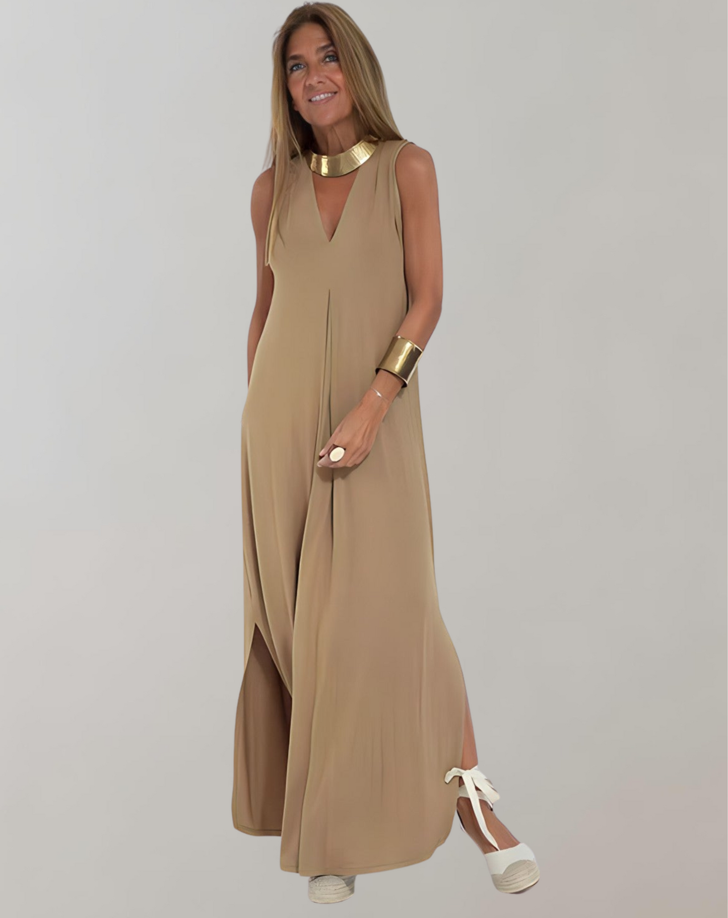 Christina | V-Hals Maxi Kjole til Sommer Elegance