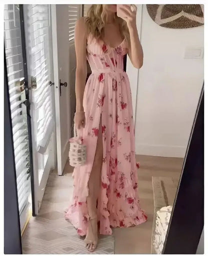 Zara | Elegant Floral Slit Maxi Kjole til Særlige Anledninger