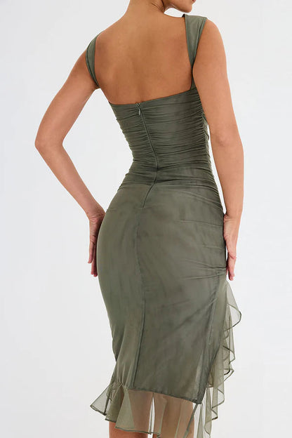 Maureen | Elegant Ruffle Midi Kjole til Alle Anledninger