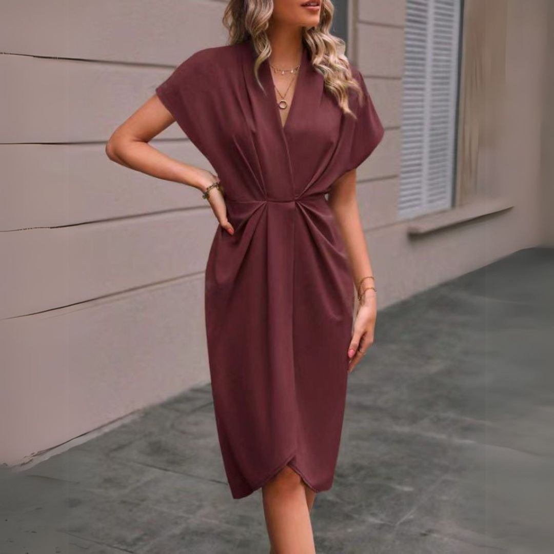 Denise | Elegant Draperet Midi Kjole til Kvinder