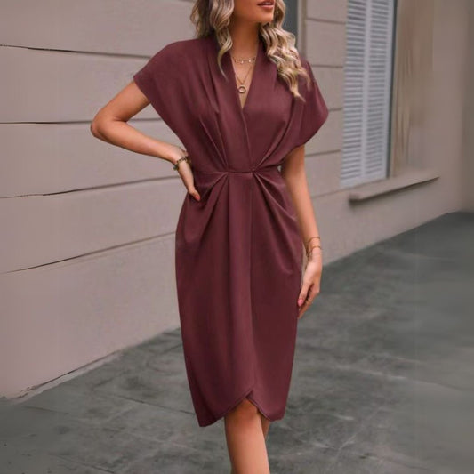 Denise | Elegant Draperet Midi Kjole til Kvinder