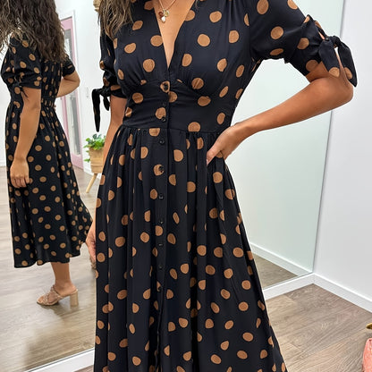 Jade | Chic Polka Dot Midi Kjole til Enhver Lejlighed