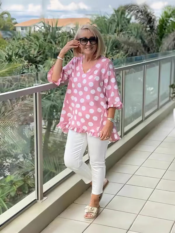 Dulce | Vintage Trykt Top med Tidløs Elegance til Kvinder