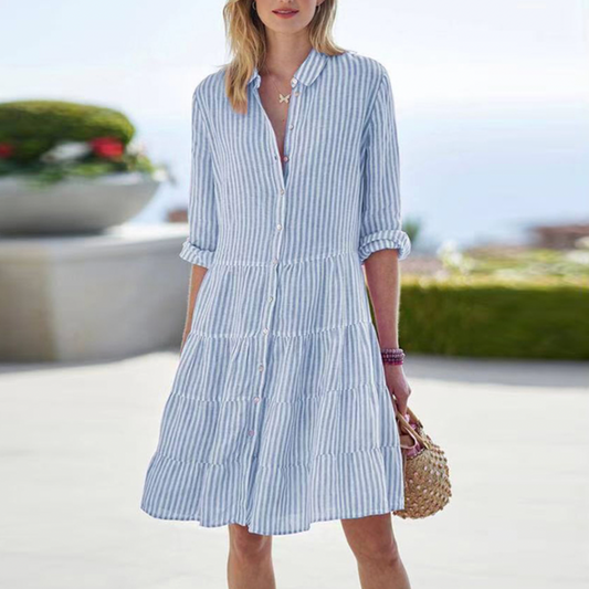 Catherine | Kvinders Button-Down Stribet Mini Kjole