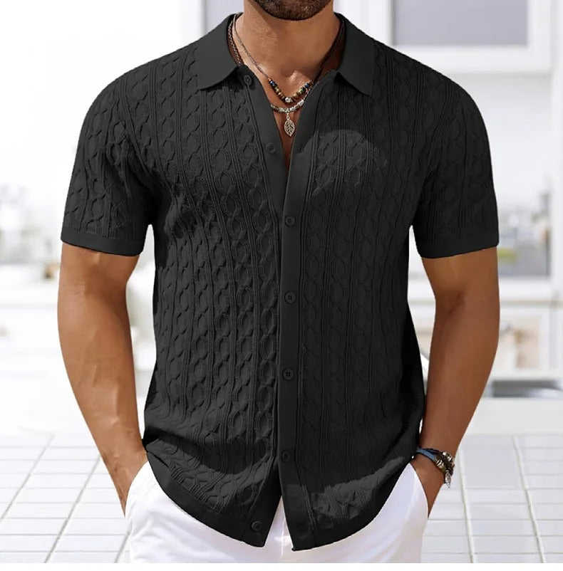 David | Retro Stilfuld Jacquard Strik Polo til Mænd