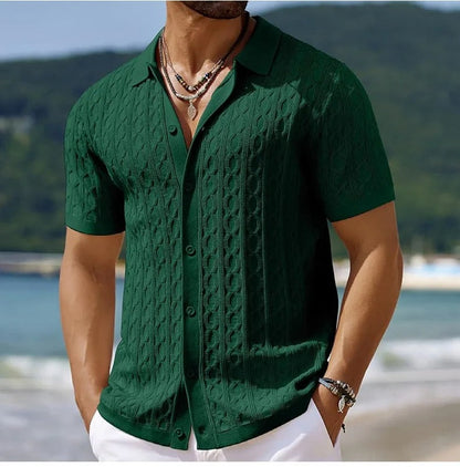 David | Retro Stilfuld Jacquard Strik Polo til Mænd