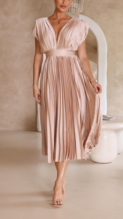 Doris | Kvinders V-hals Fit & Flare Midi Kjole