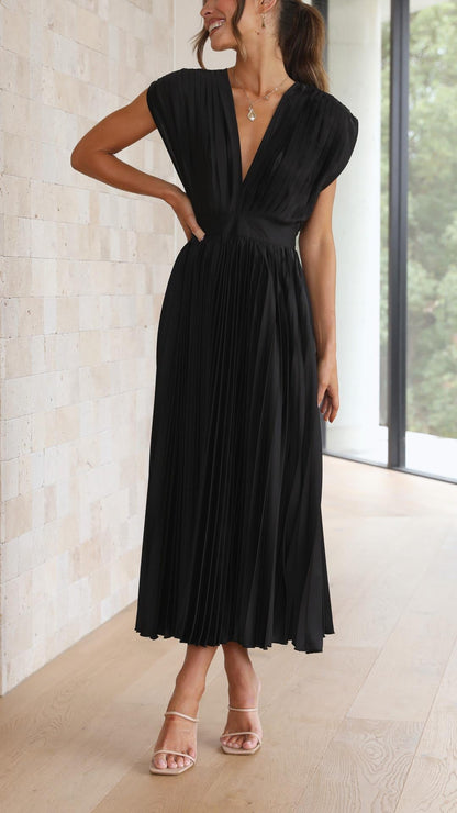 Doris | Kvinders V-hals Fit & Flare Midi Kjole