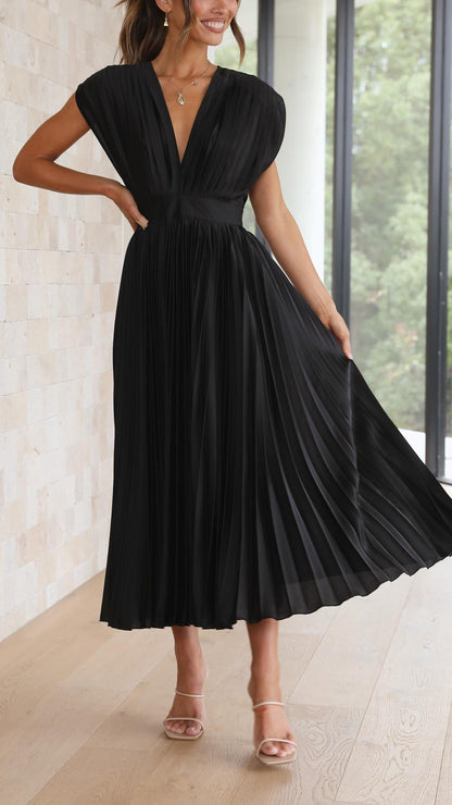 Doris | Kvinders V-hals Fit & Flare Midi Kjole
