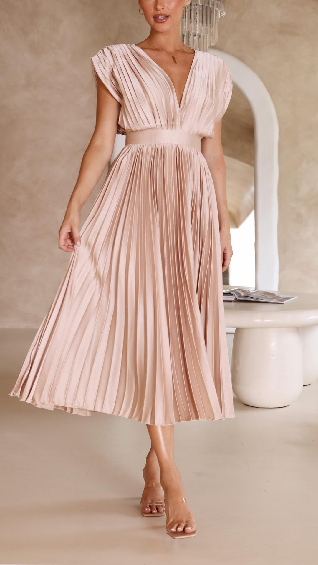 Doris | Kvinders V-hals Fit & Flare Midi Kjole