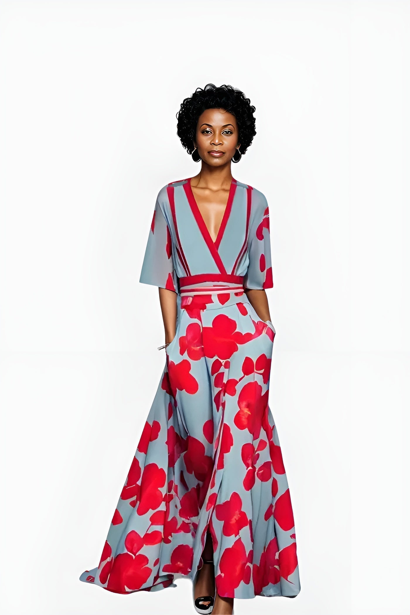 Eliza | Kvinders V-Hals Blomster Wrap Maxi Kjole