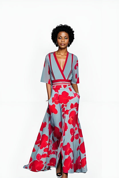 Eliza | Kvinders V-Hals Blomster Wrap Maxi Kjole