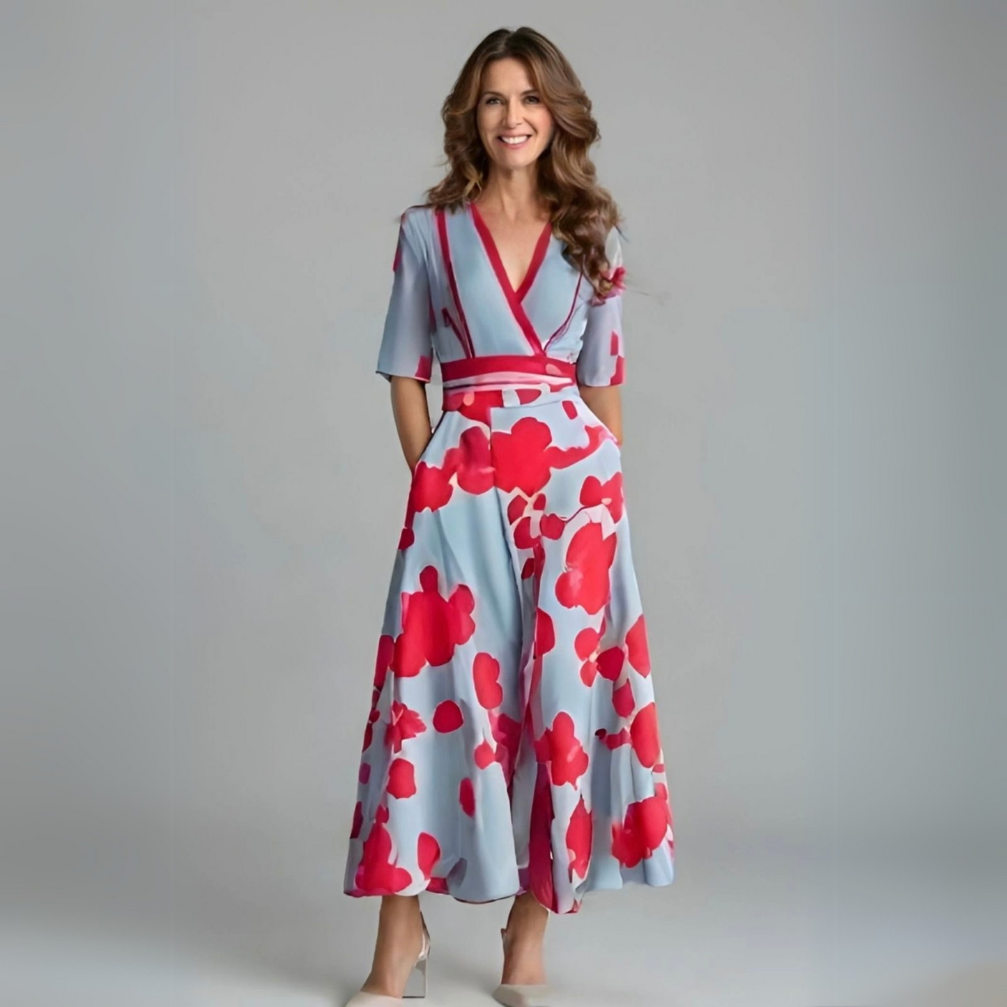 Eliza | Kvinders V-Hals Blomster Wrap Maxi Kjole