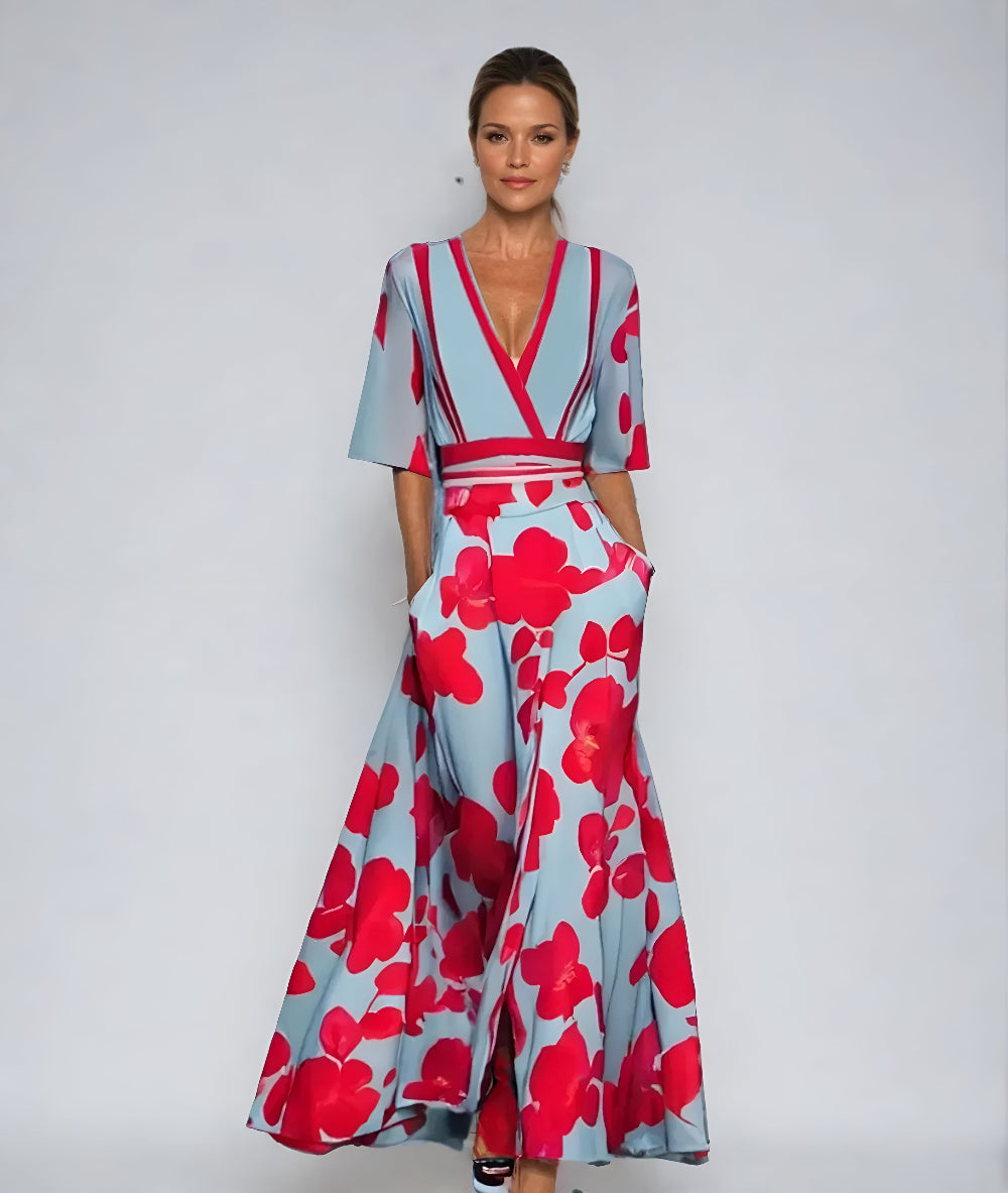 Eliza | Kvinders V-Hals Blomster Wrap Maxi Kjole