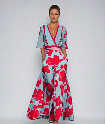 Eliza | Kvinders V-Hals Blomster Wrap Maxi Kjole