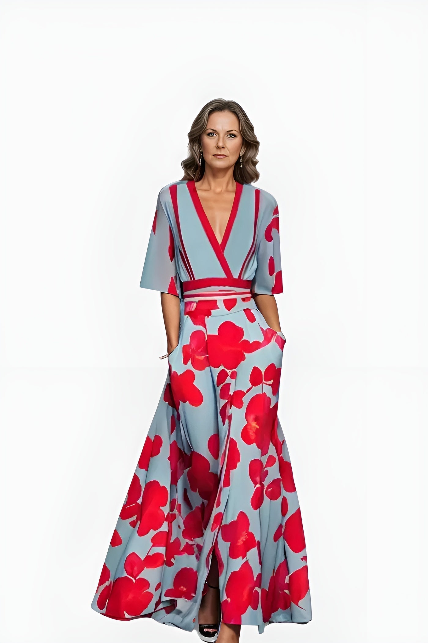 Eliza | Kvinders V-Hals Blomster Wrap Maxi Kjole