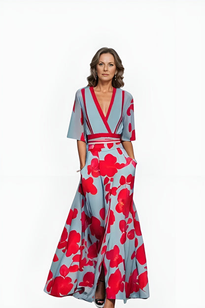 Eliza | Kvinders V-Hals Blomster Wrap Maxi Kjole
