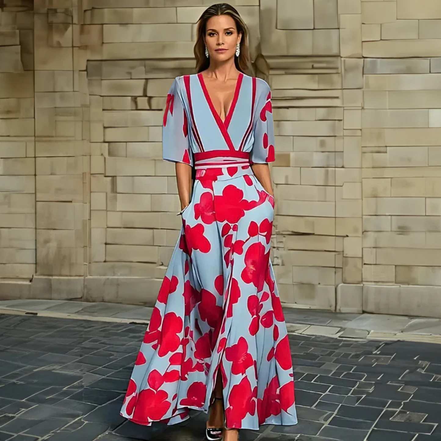 Eliza | Kvinders V-Hals Blomster Wrap Maxi Kjole