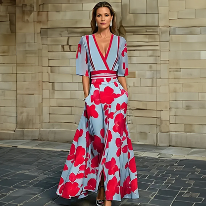 Eliza | Kvinders V-Hals Blomster Wrap Maxi Kjole