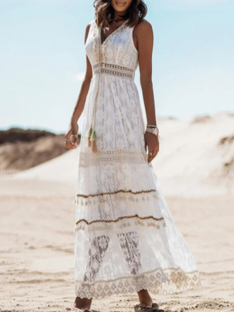 Eva | Kvinders V-Hals Blonde Maxi Kjole