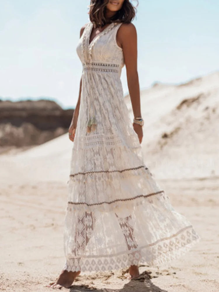 Eva | Kvinders V-Hals Blonde Maxi Kjole