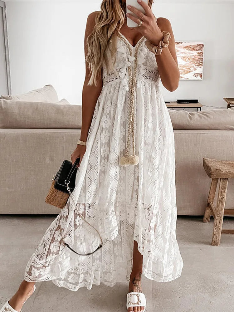 Eva | Kvinders V-Hals Blonde Maxi Kjole