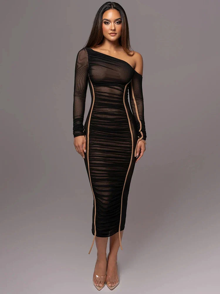 Evelyn | Kvinders One Shoulder Bodycon Midi Kjole