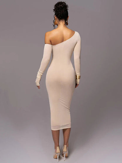 Evelyn | Kvinders One Shoulder Bodycon Midi Kjole