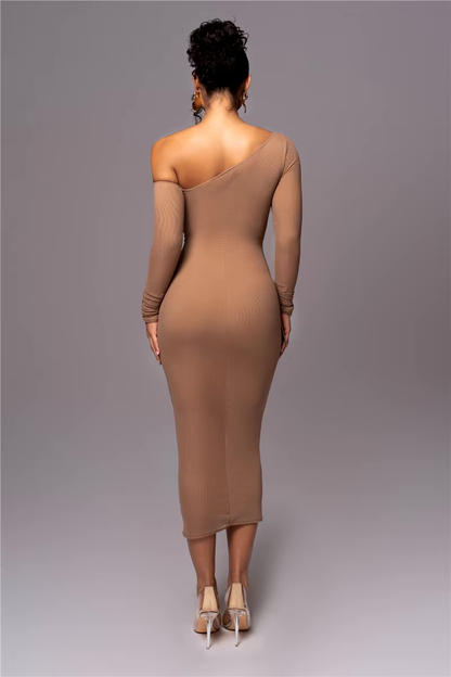 Evelyn | Kvinders One Shoulder Bodycon Midi Kjole