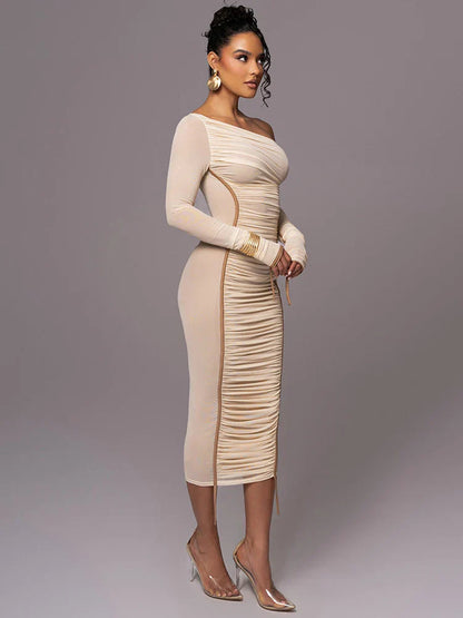 Evelyn | Kvinders One Shoulder Bodycon Midi Kjole