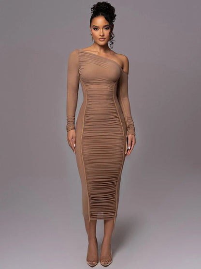 Evelyn | Kvinders One Shoulder Bodycon Midi Kjole