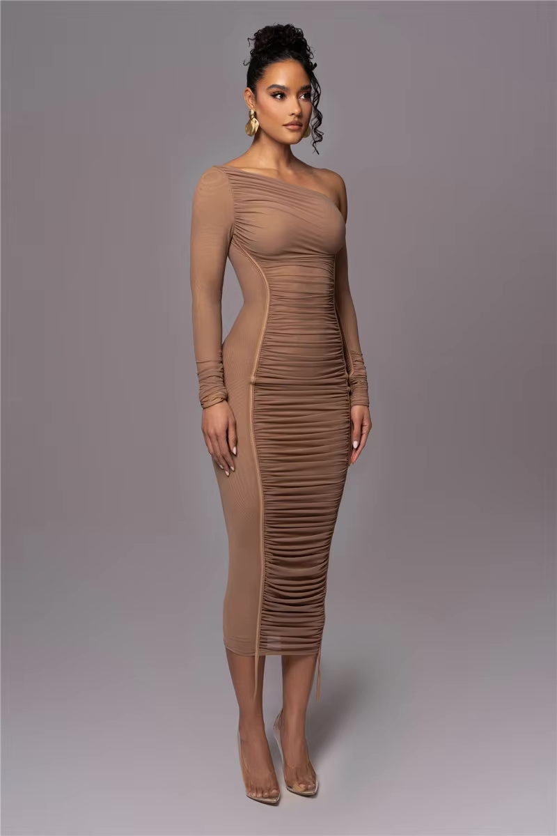 Evelyn | Kvinders One Shoulder Bodycon Midi Kjole