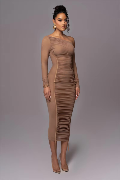 Evelyn | Kvinders One Shoulder Bodycon Midi Kjole