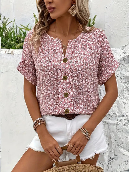 Fiona | Kvinders Blomster Bluse med Knapper