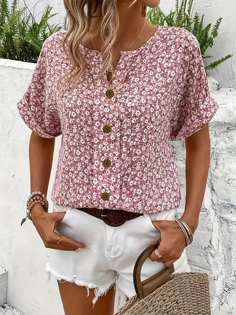 Fiona | Kvinders Blomster Bluse med Knapper