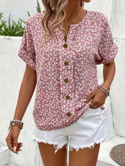 Fiona | Kvinders Blomster Bluse med Knapper
