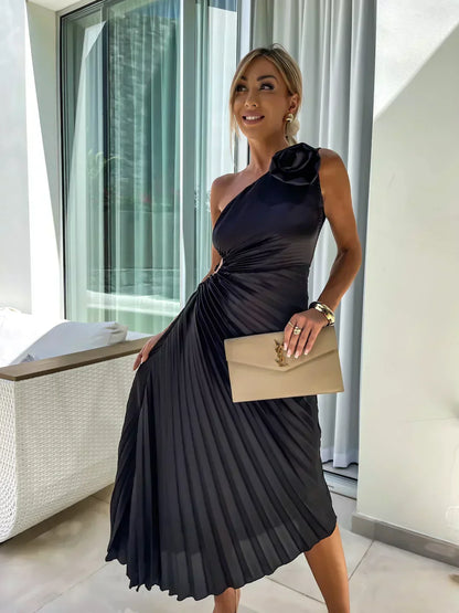 Mandy | Elegant Skulder Plisseret Kjole
